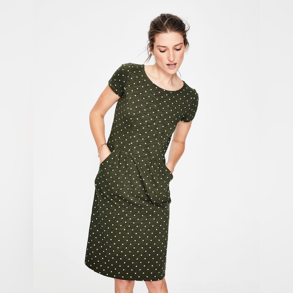 Polka Dot Short-Sleeve Olive Green Dress